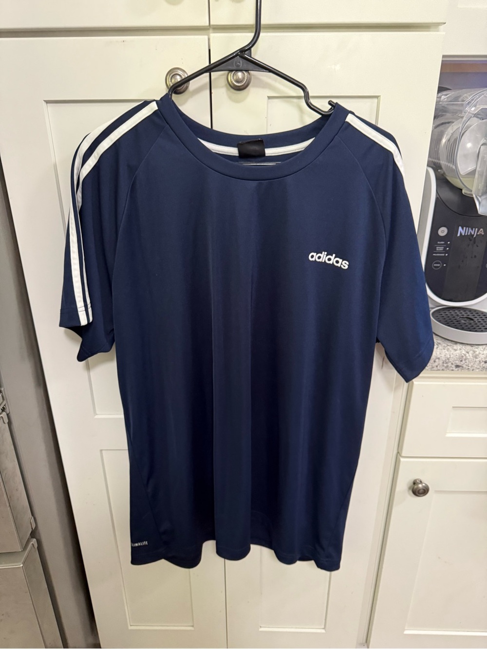 adidas Navy Short Sleeve Tee with White Shoulder Stripes